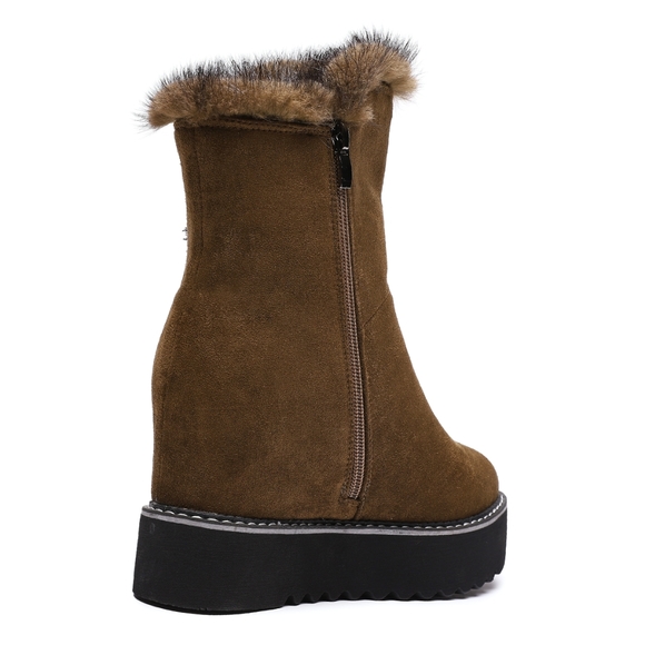 Womens Wedge Winter Warm Faux Fur Ankle Boots - Picture 4 of 8